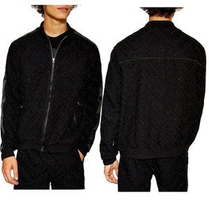 TOPMAN Black Jazzy Track Jacket Full Zip Front Casual